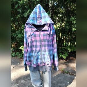 Torrid Pink and Blue Hooded Plaid Jacket